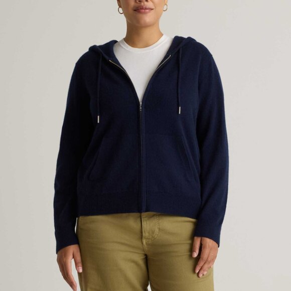 NWT Quince Mongolian Cashmere Full-Zip Hoodie Womens L True Navy - Picture 2 of 5
